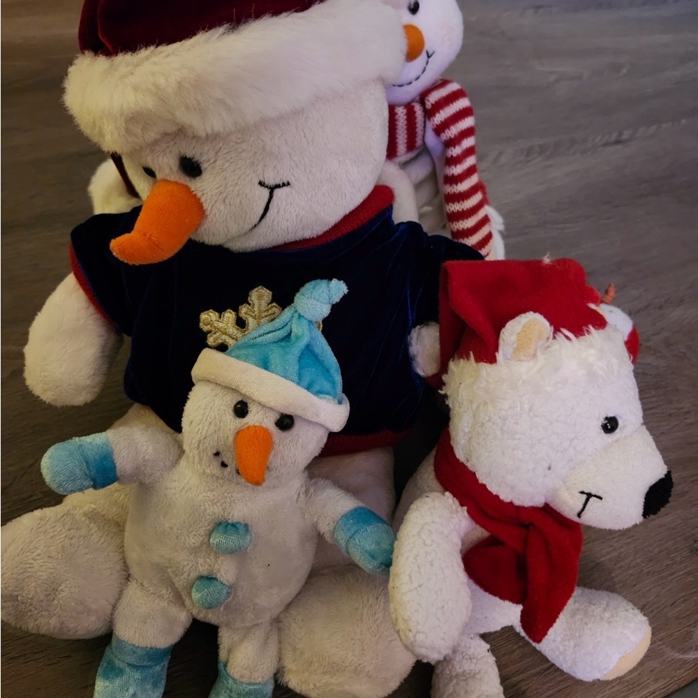 Vintage Snowman and Polar Bear Plush Set